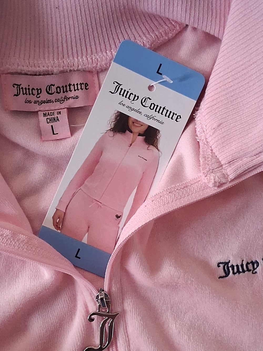 Juicy Couture Pink Velour Tracksuit Jacket - Logo Zip Charm